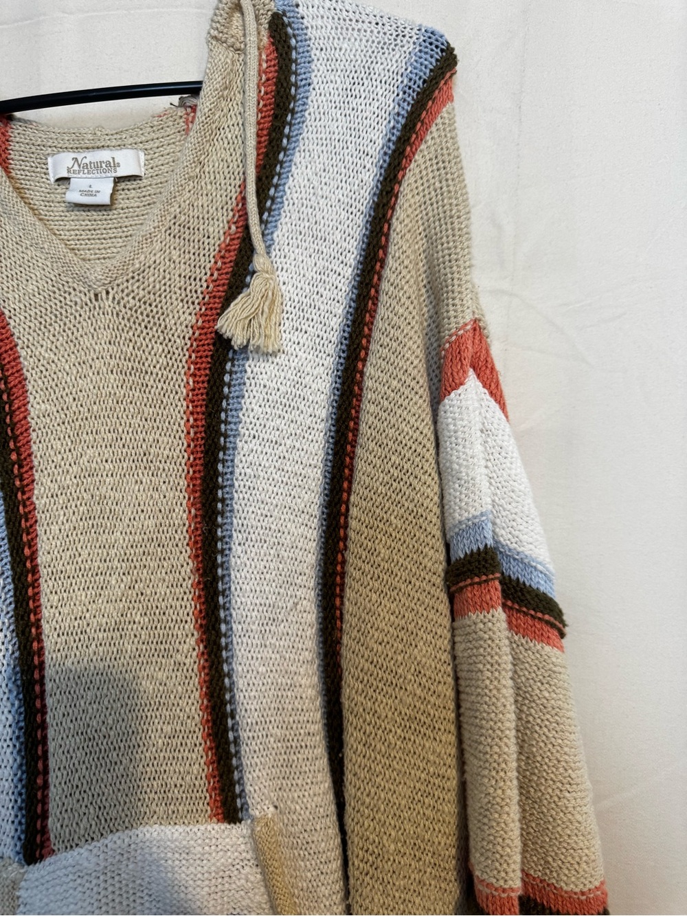 Natural Reflections Striped Knit Hoodie in Tan, White & Rust - Picture 6 of 6